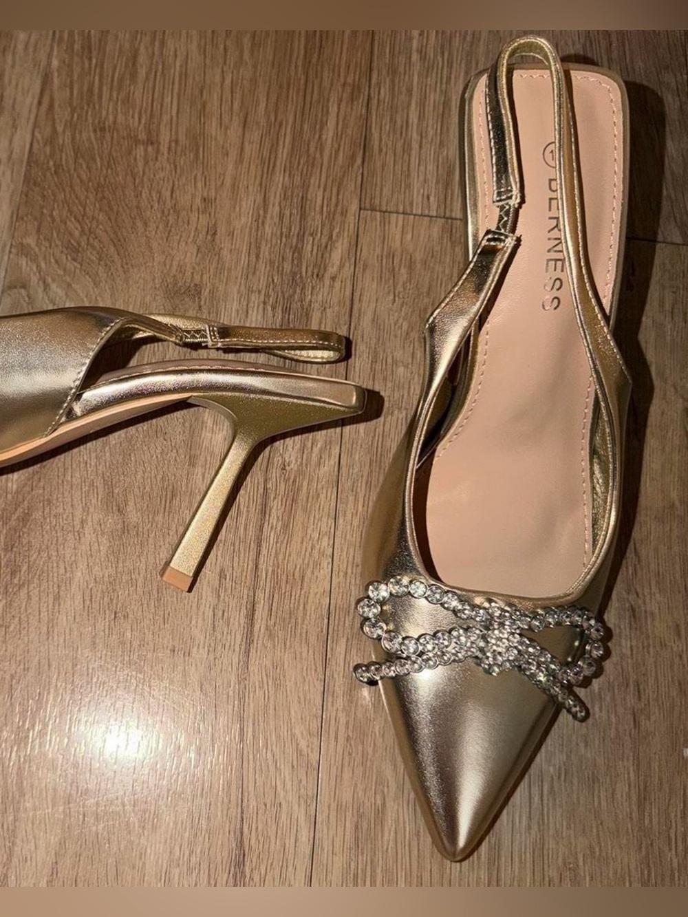 Gold Embellished Pointed-Toe Slingback Heels - Picture 6 of 6